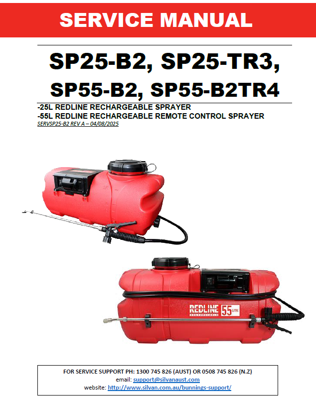 25L/55L REDLINE Rechargeable Sprayer (SP25-B2, SP25-TR3, SP55-B2 & SP55-B2TR4)